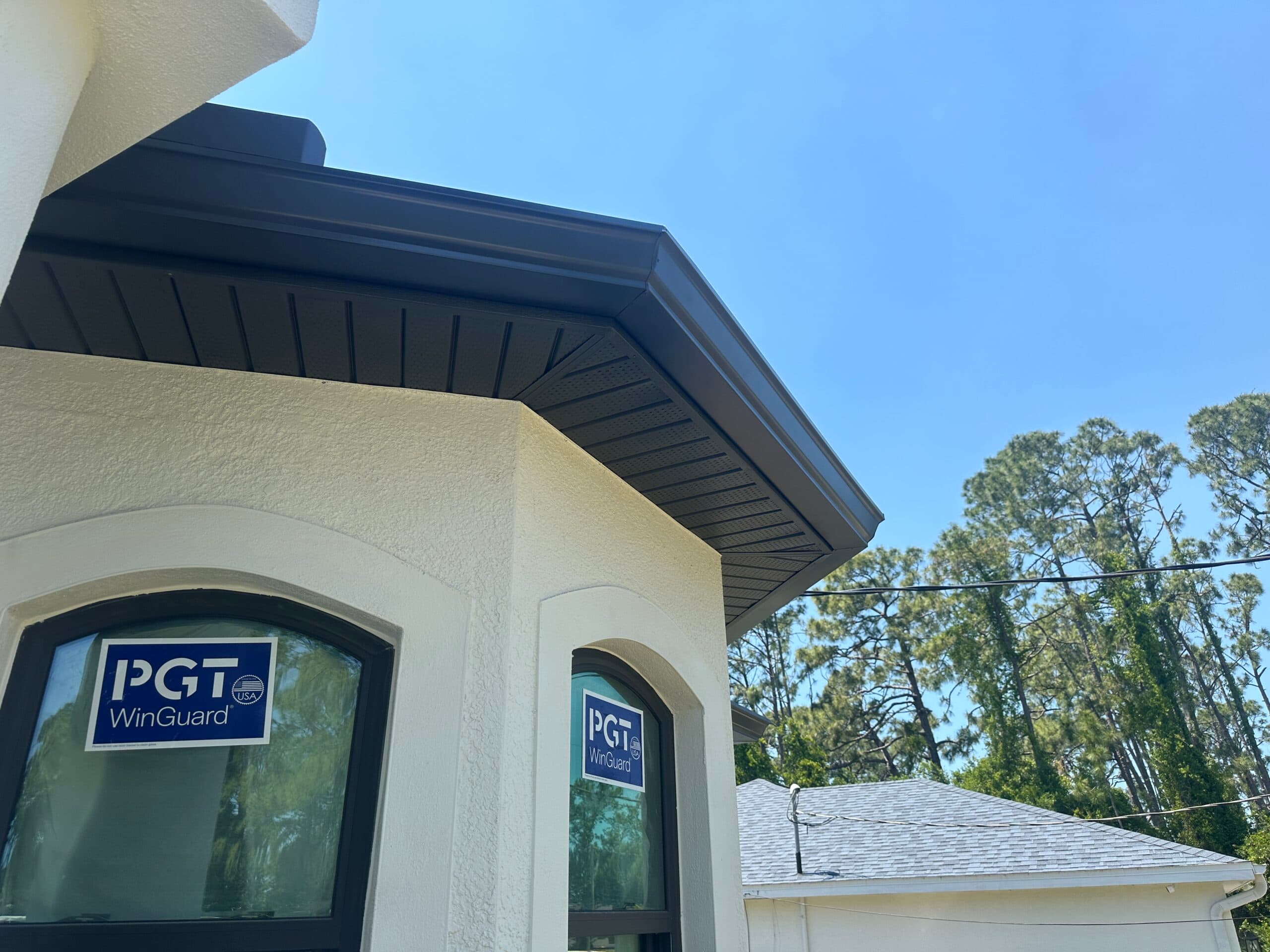 K-style seamless aluminum gutter installation on ranch home in North Port FL